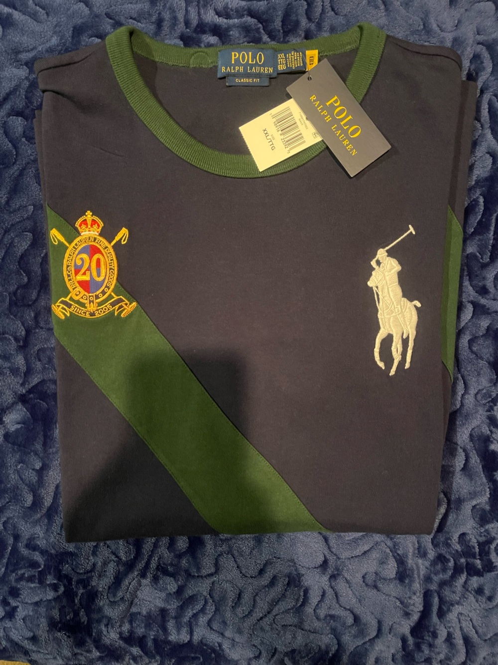 Polo Ralph Lauren Navy & Green Rugby Shirt with Crest